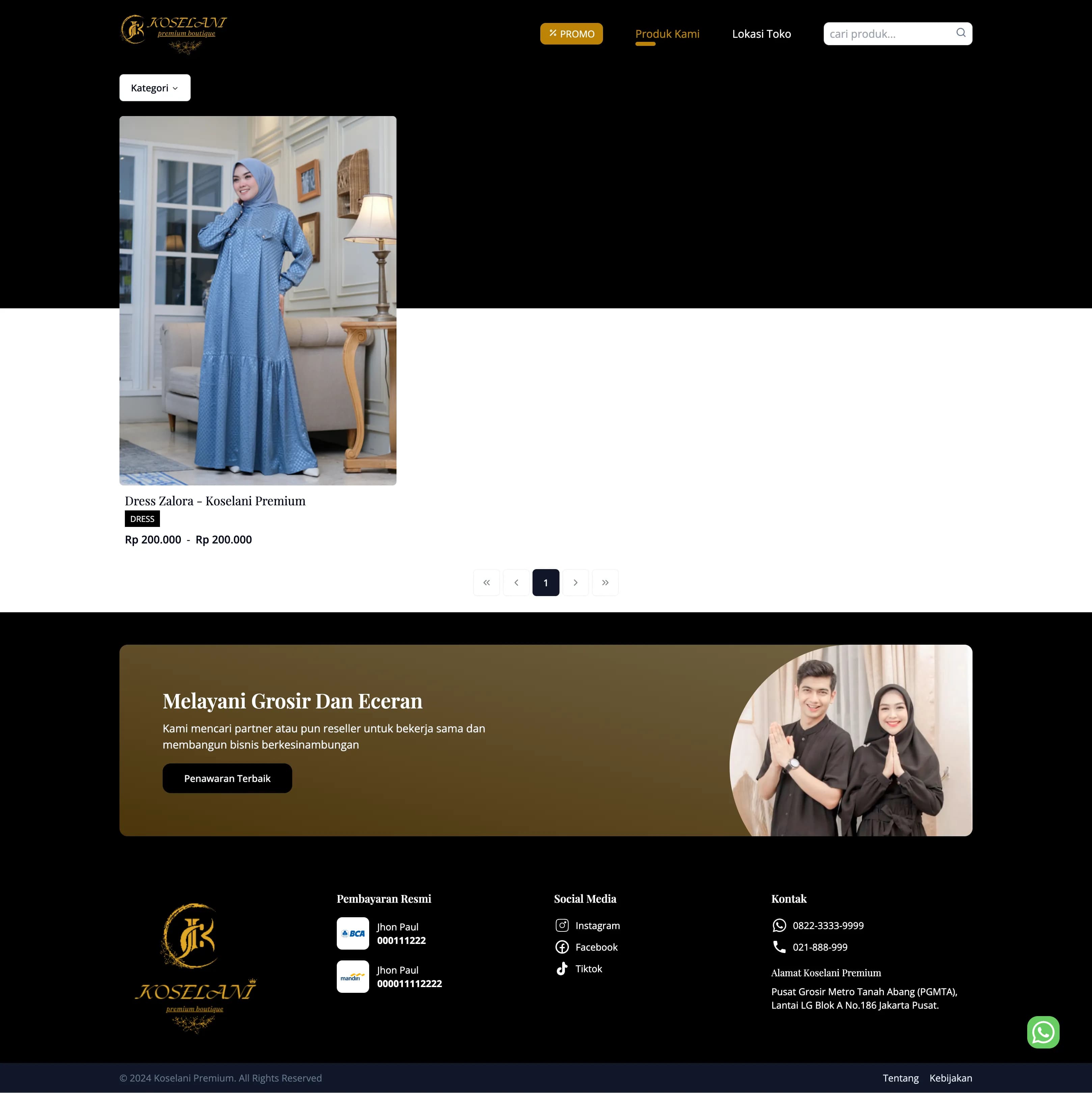 Landing page Koselani Online Shop