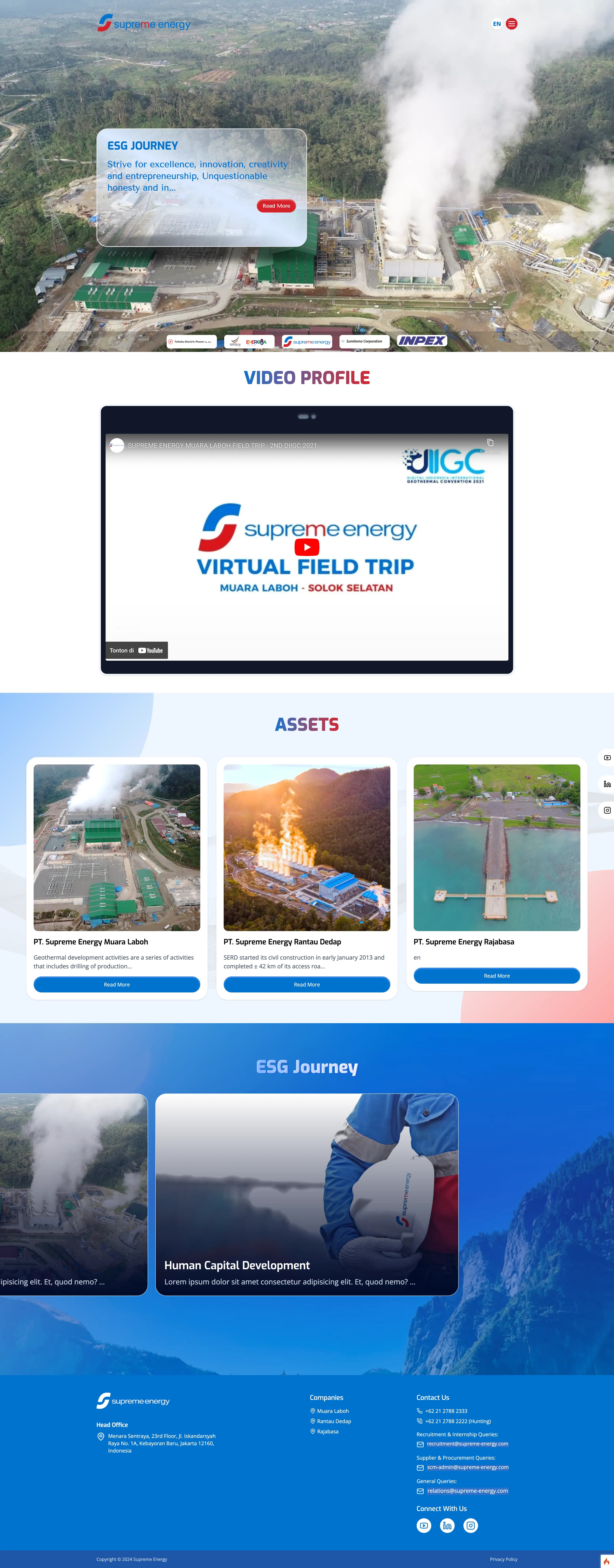 Landing page website company profile Supreme Energy