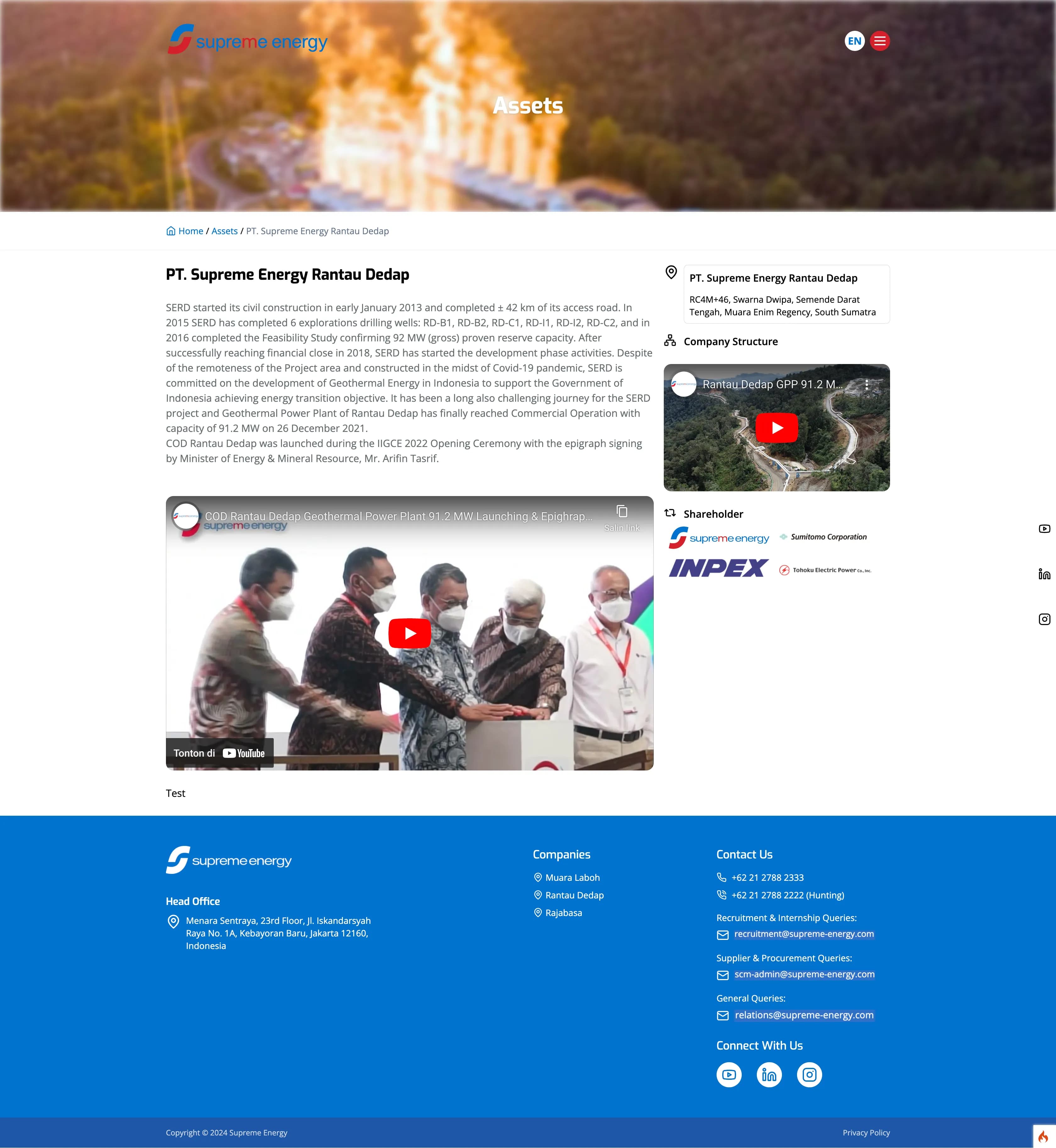 Halaman detail konten proyek geothermal Supreme Energy Rantau Dedap